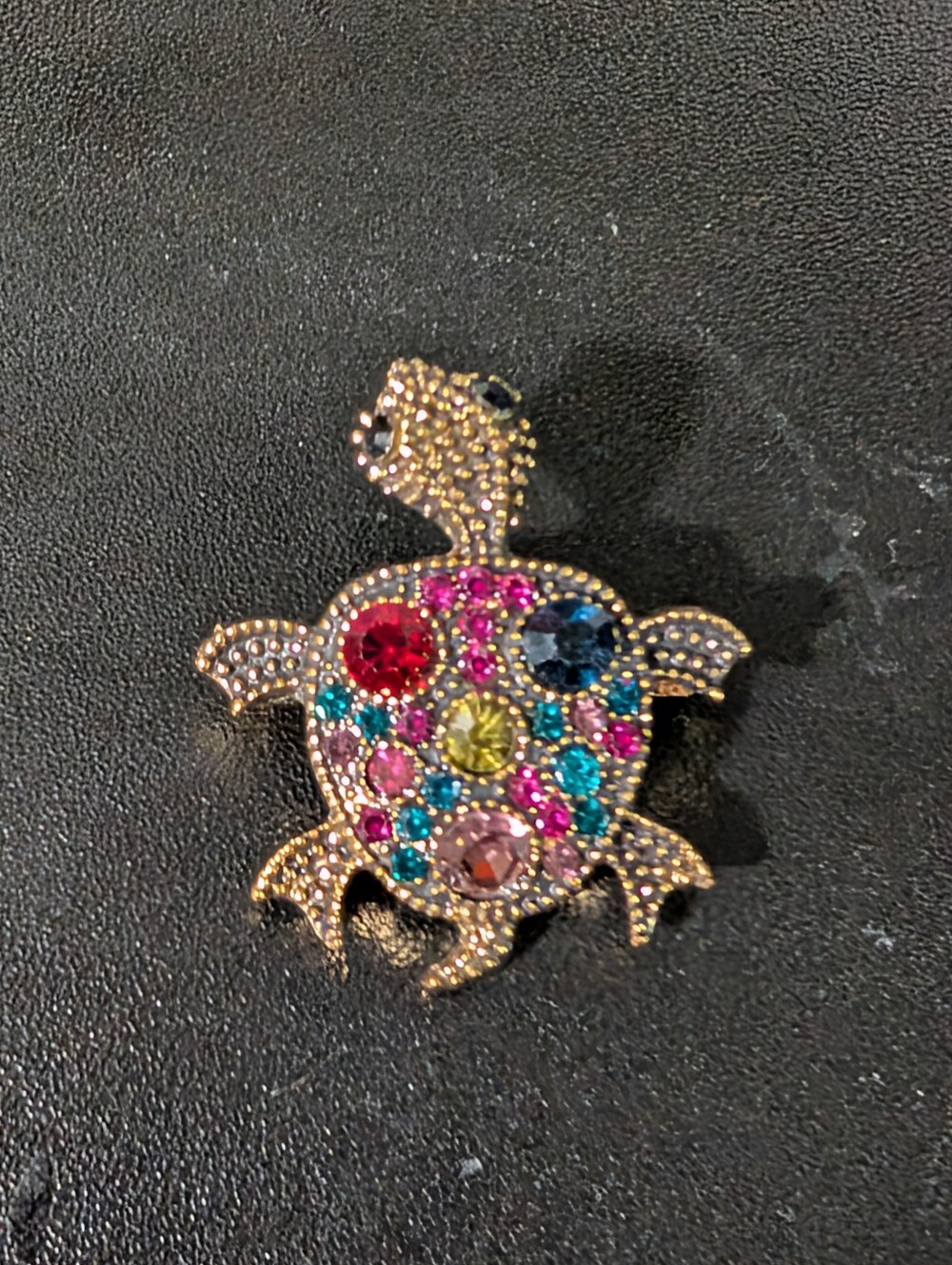 Gold Turtle Pendant with Multicolor Crystals - Women Accessories